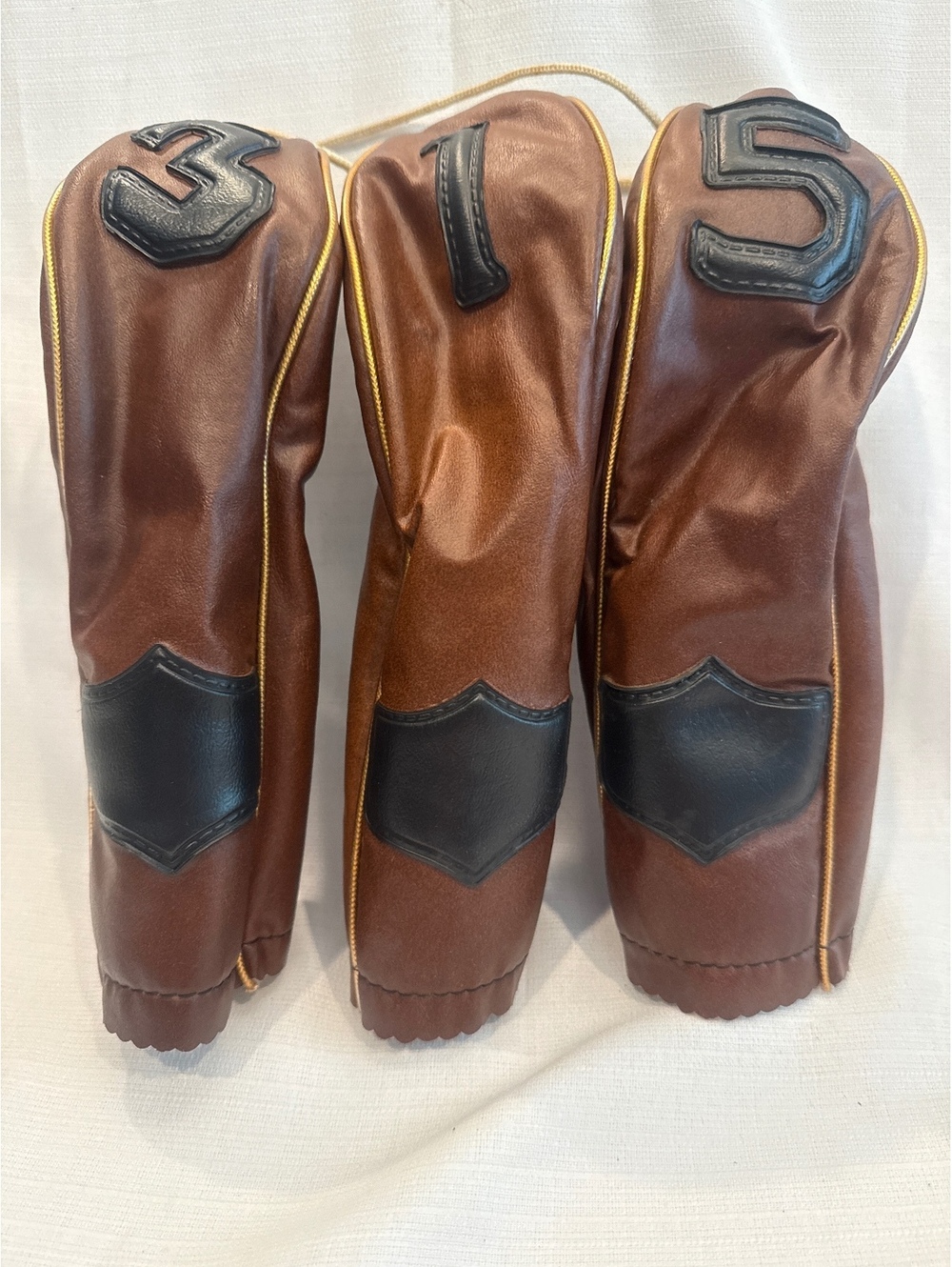 Vintage Brown Leather Golf Club Headcovers Set with Wool Lining
